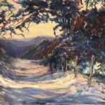 ENLIGHTENMENT -18 x 24 - OIL - $950. Framed in a light maple frame. Painting is created on 1 1/2” gallery wrap. A view from a local hike. Available.