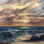 MOONGLOW - 24 x 18 -Oil on linen and canvas -$1250. Framed. Inspired by a view on Ocean View Blvd in Pacific Grove.