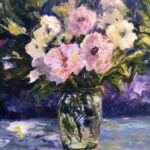 SERENADE -14 x 11 - Acrylic -Gallery wrap - $415. A moody vase of flowers enjoying the light.