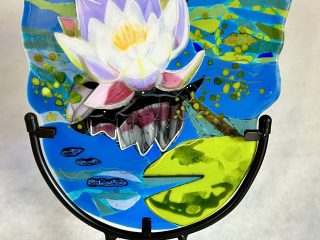 WATERLILY REFLECTION - stand included. Fused glass -10” x 17” approximately - $695.