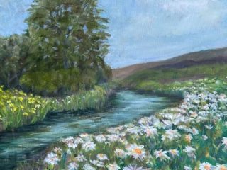 “…Loves Me. ..Loves Me Not” -Oil - 16 x 20 - $760. Surprise of daisies galore found edging this pond in the peaceful countryside.