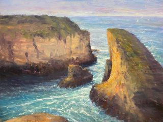 A MORNING AT SHARK FIN COVE -$1800-16 'x 20' - Oil on Archival linen panel, framed. Painted en PleinAir, at a beautiful location along the Central California Coast.