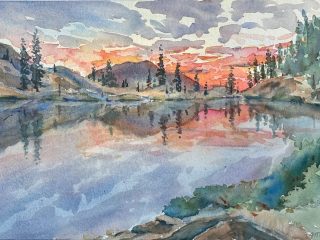 SOFT LANGUAGE OF THE LAKE - WATERCOLOR - 25x19 - FRAMED - 750.