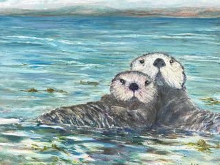 MOMMA AND ME IN MONTEREY BAY - OIL - 18' x 24' - $950. Momma otter provides a safe haven for her young pup who will survive and thrive under her ever watchful eye. Reproductions of other otter paintings available.