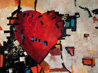 MODERN LOVE - 36x36 - mixed media on canvas. SOLD. Reproductions available.