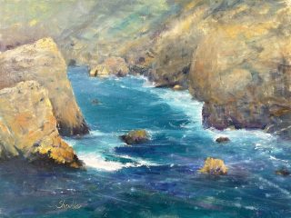 GARRAPATA INCOMIING SEA -12' x 16'- $850. Plein Air Oil on Archival linen panel. This was painted one morning at Garrapata State Park, along the Hiway One coastline as you head towards Big Sur