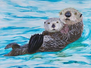 YOUNG OTTER WITH MOM - Acrylic - 24" x 24" x 2" - on gallery wrap canvas with all sides painted - $595