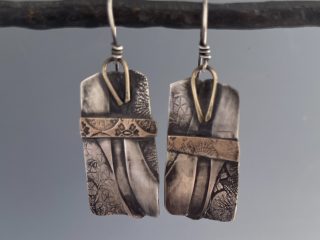 Earrings -The Kimono 4-8 Mat’ls, sterlling silver, etched red brass, sterling silver ear wires - $135.