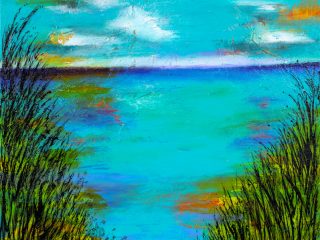 COASTAL VIEW 2 - Acrylic - This painting is inspired by the beautiful Monterey coast - 20 x 20” - $700