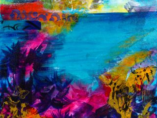 OCEAN RETREAT - Acrylic & mixed media - This painting is inspired by the treasures found at the ocean. - 16” x 16” - $500