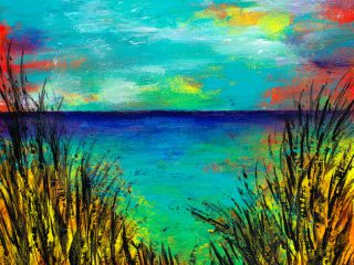 LOOKING THROUGH SEA GRASSES - Acrylic painting - 20' x20" - $300